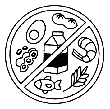 Allergen warning symbol with crossed-out food items on a white background, indicating allergy friendly