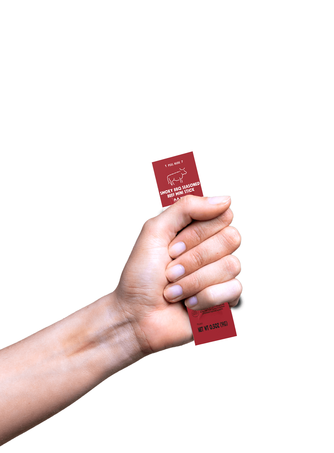 A hand holding a new BBQ Beef Chomplings Stick.