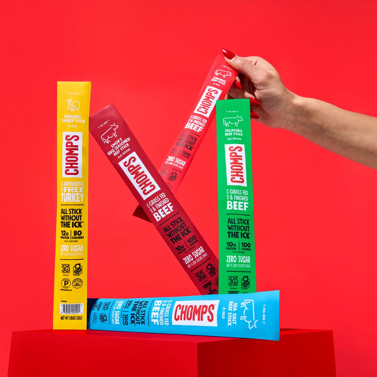 Dorm-friendly Chomps meat snacks