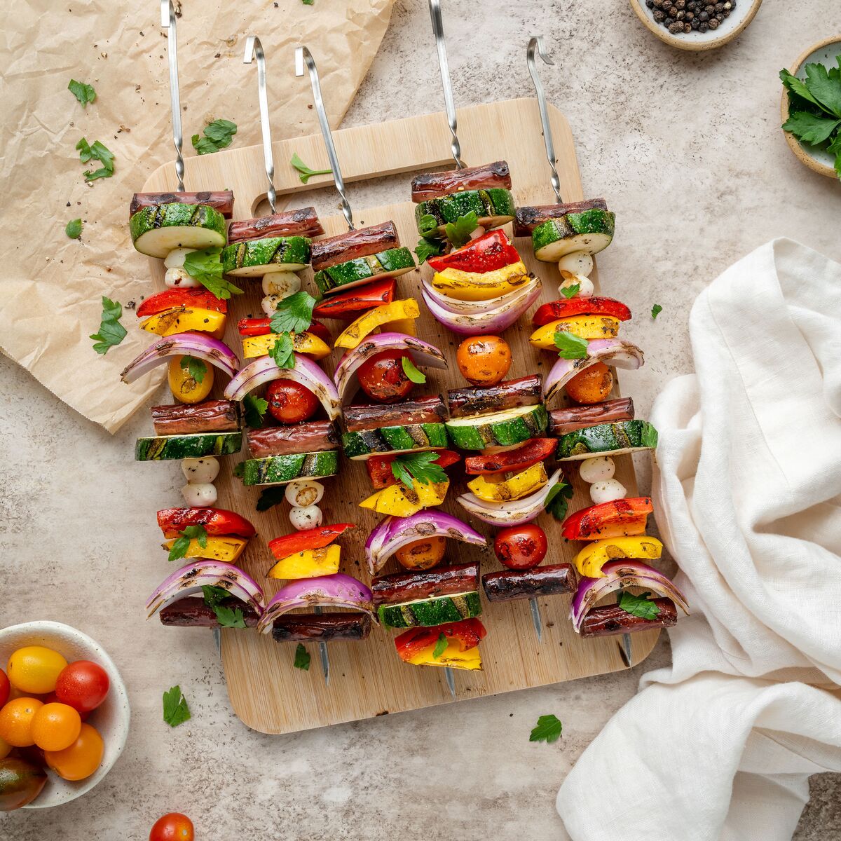 beef kabobs on the grill