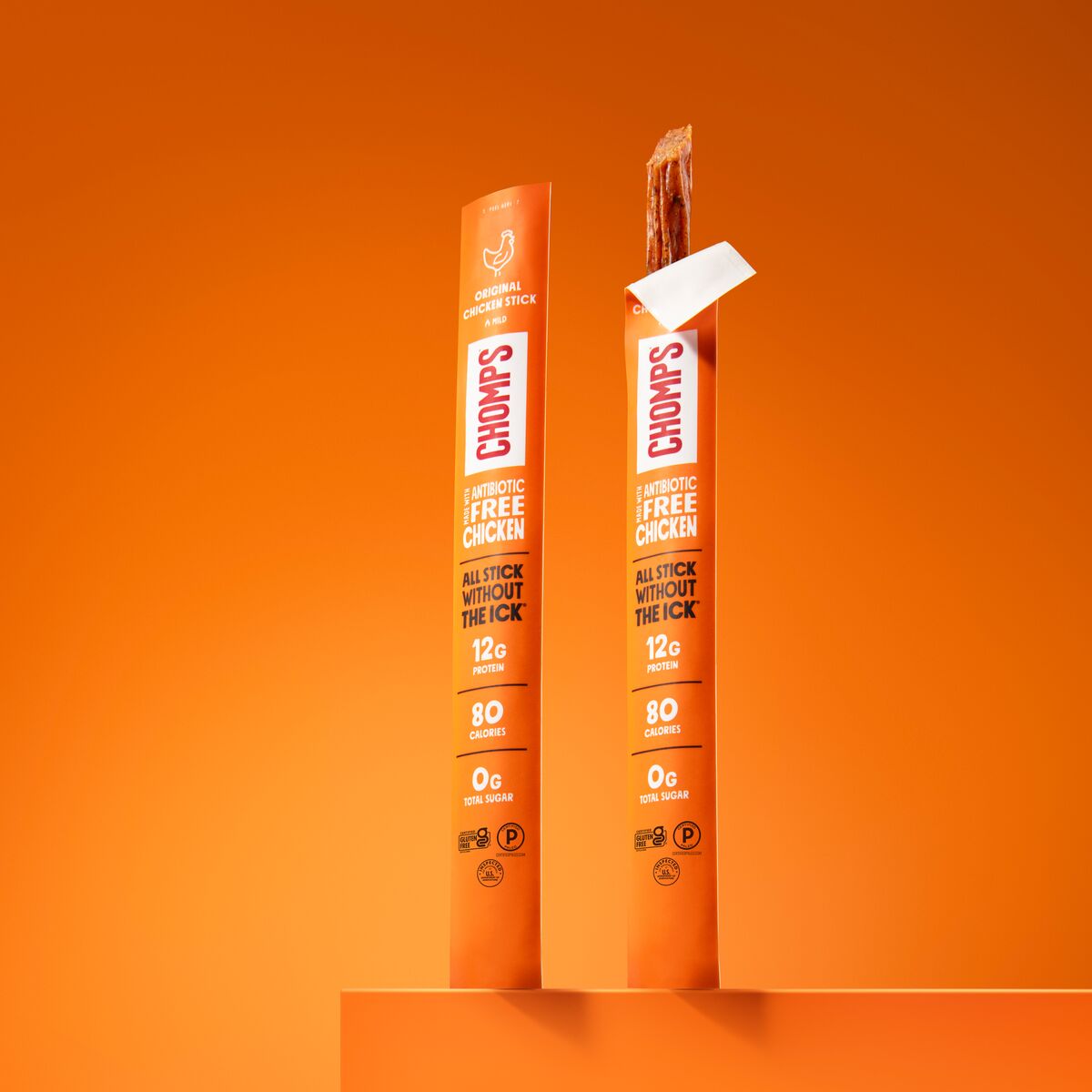 A Chomps chicken stick contains 80 calories.