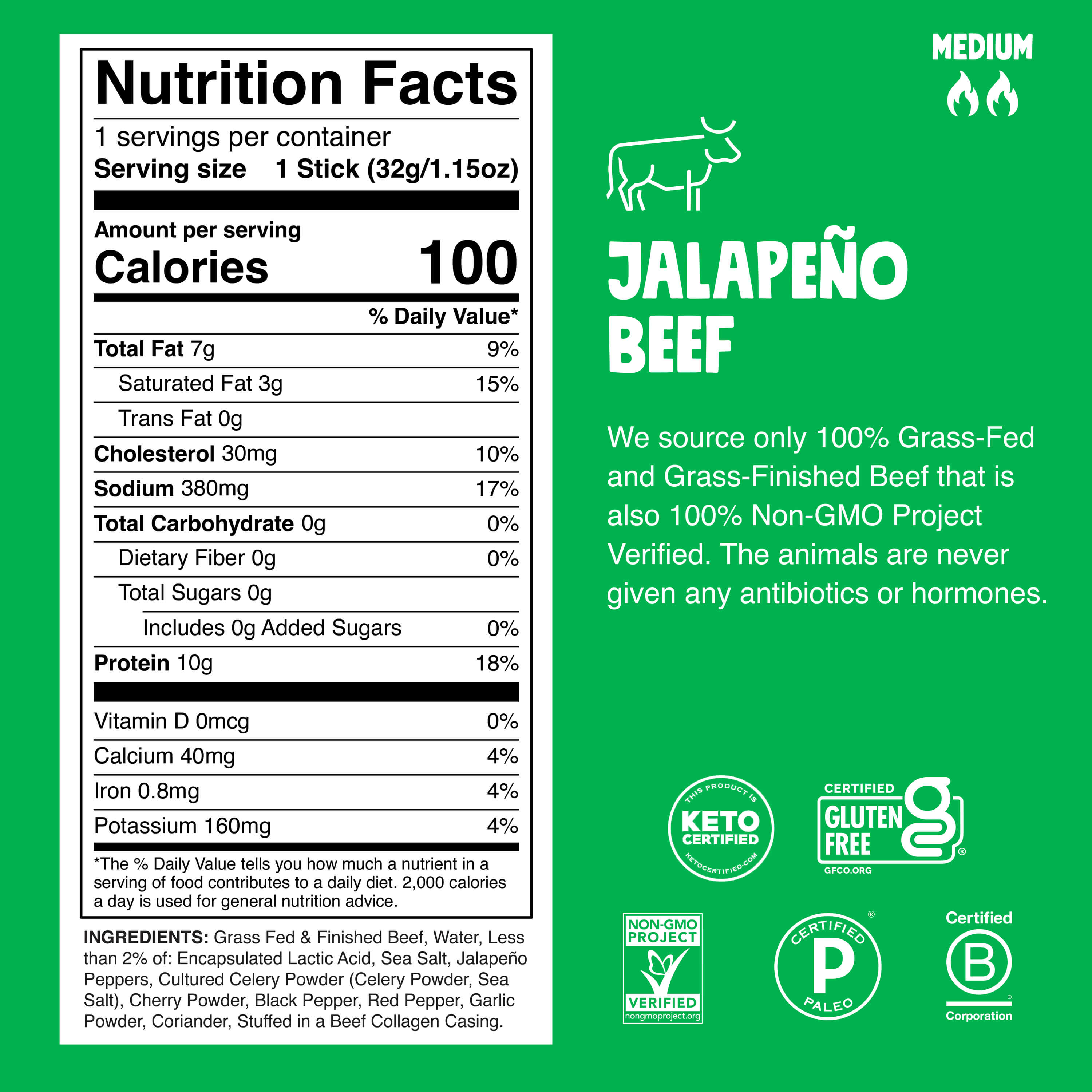 Jalapeño Beef Nutritional Label