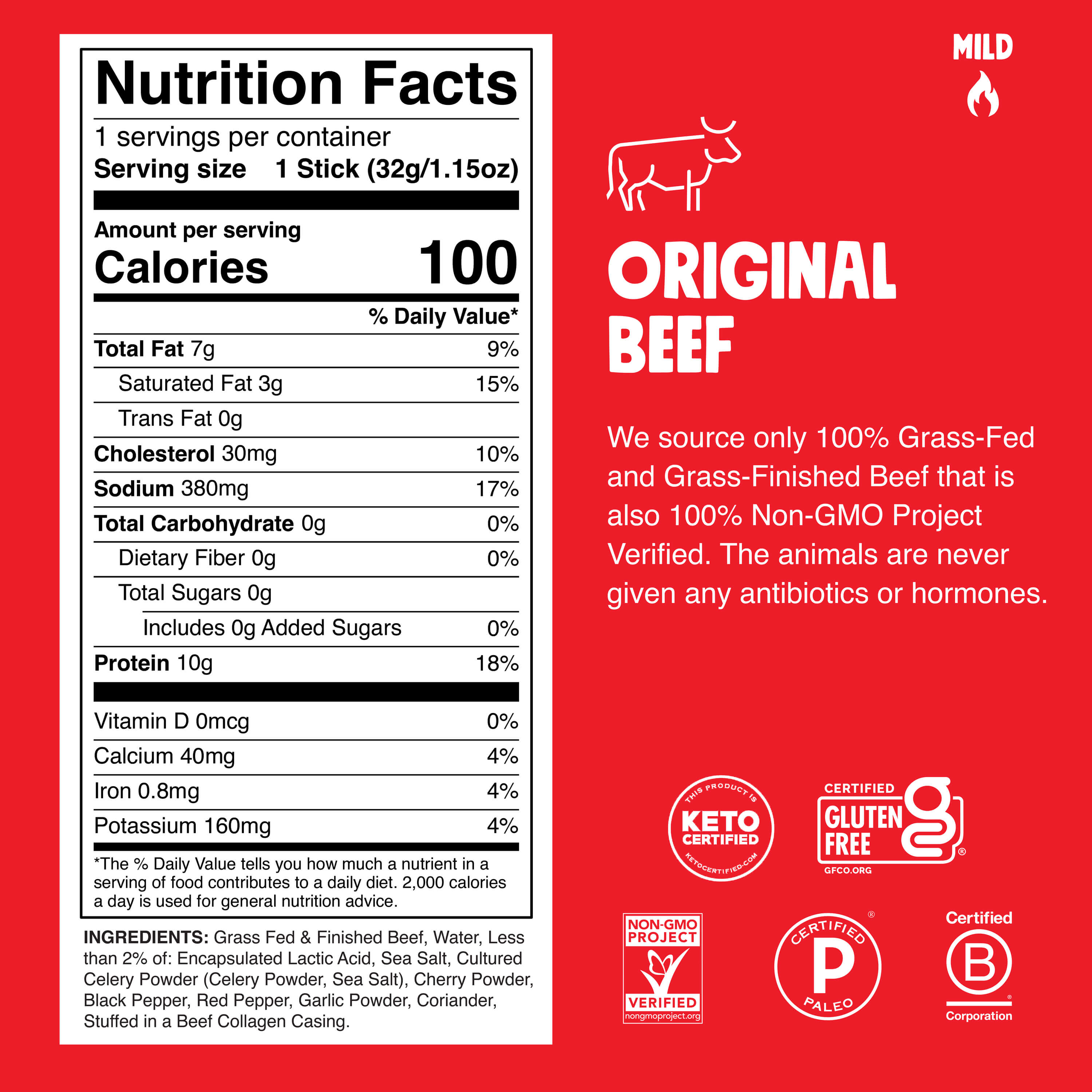 Original Beef Nutritional Label