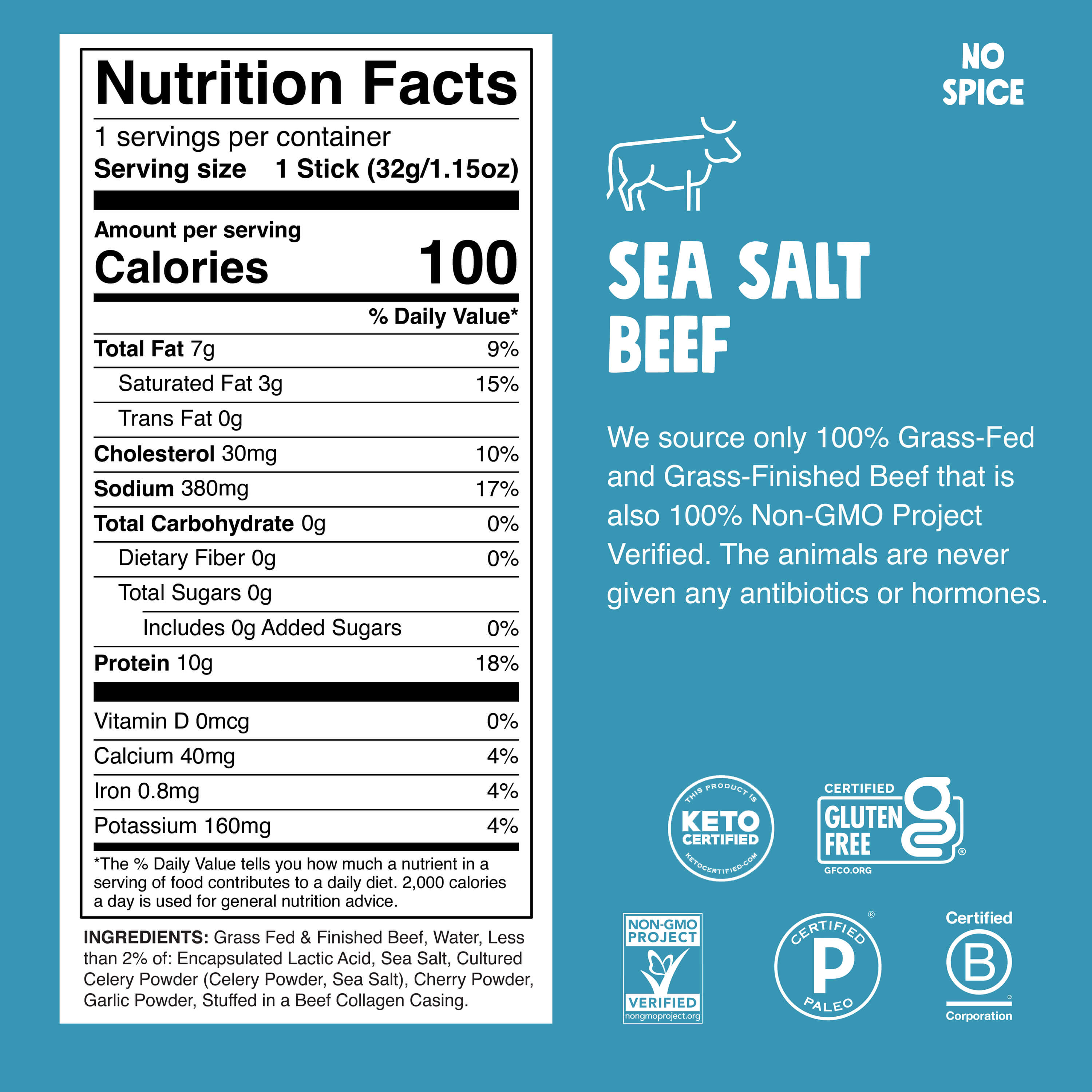 Sea Salt Beef Nutritional Label