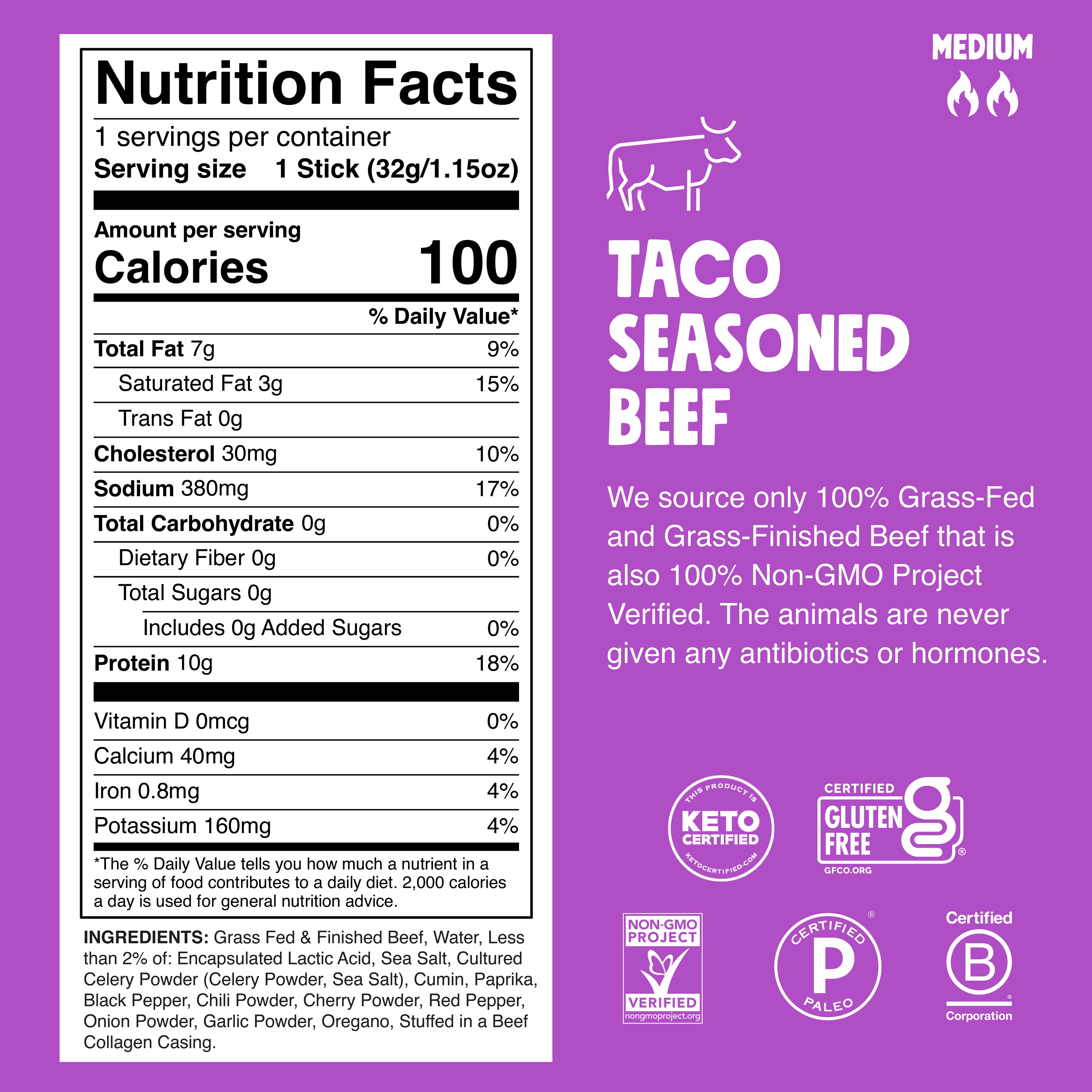 Taco Seasoned Beef Nutritional Label