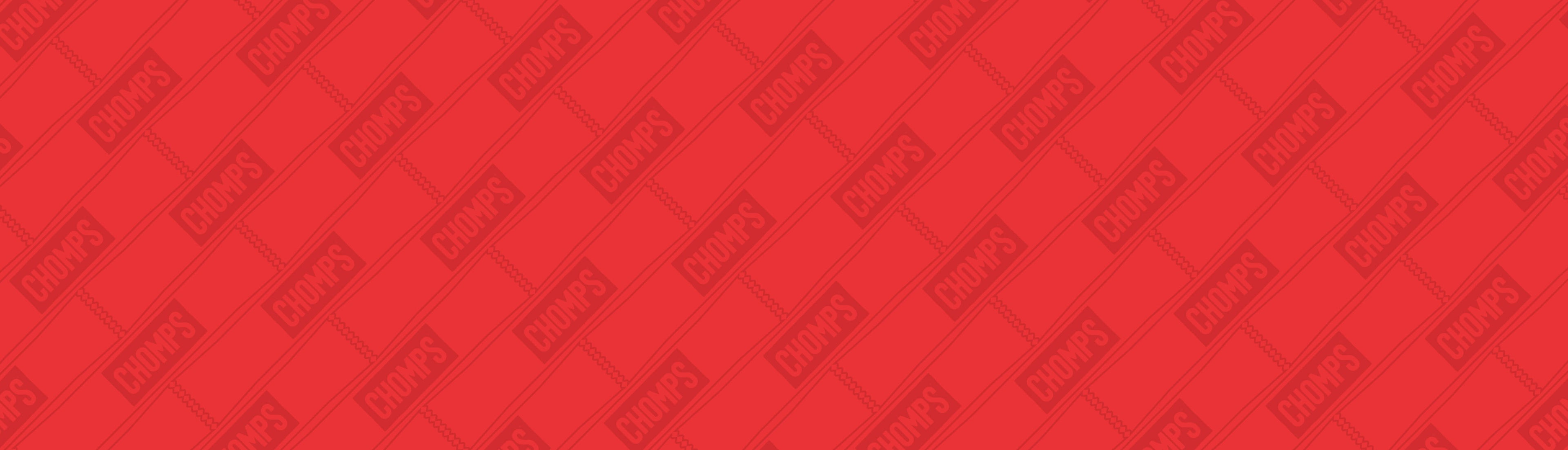 A red background image with a slightly darker repeating Chomps logo