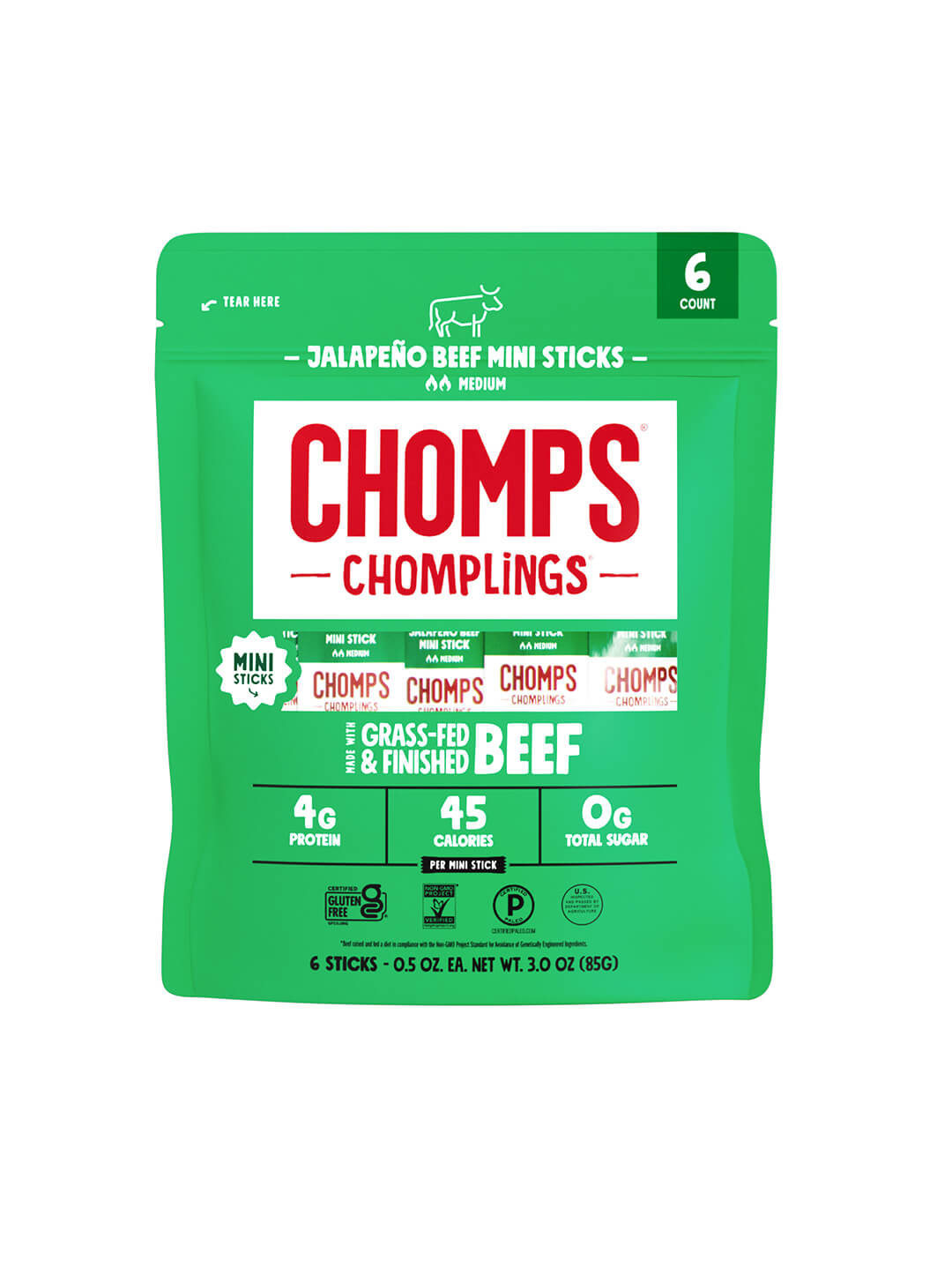 High-Quality Beef Sticks | 100% Grass-Fed & Finished Beef Snacks | Chomps