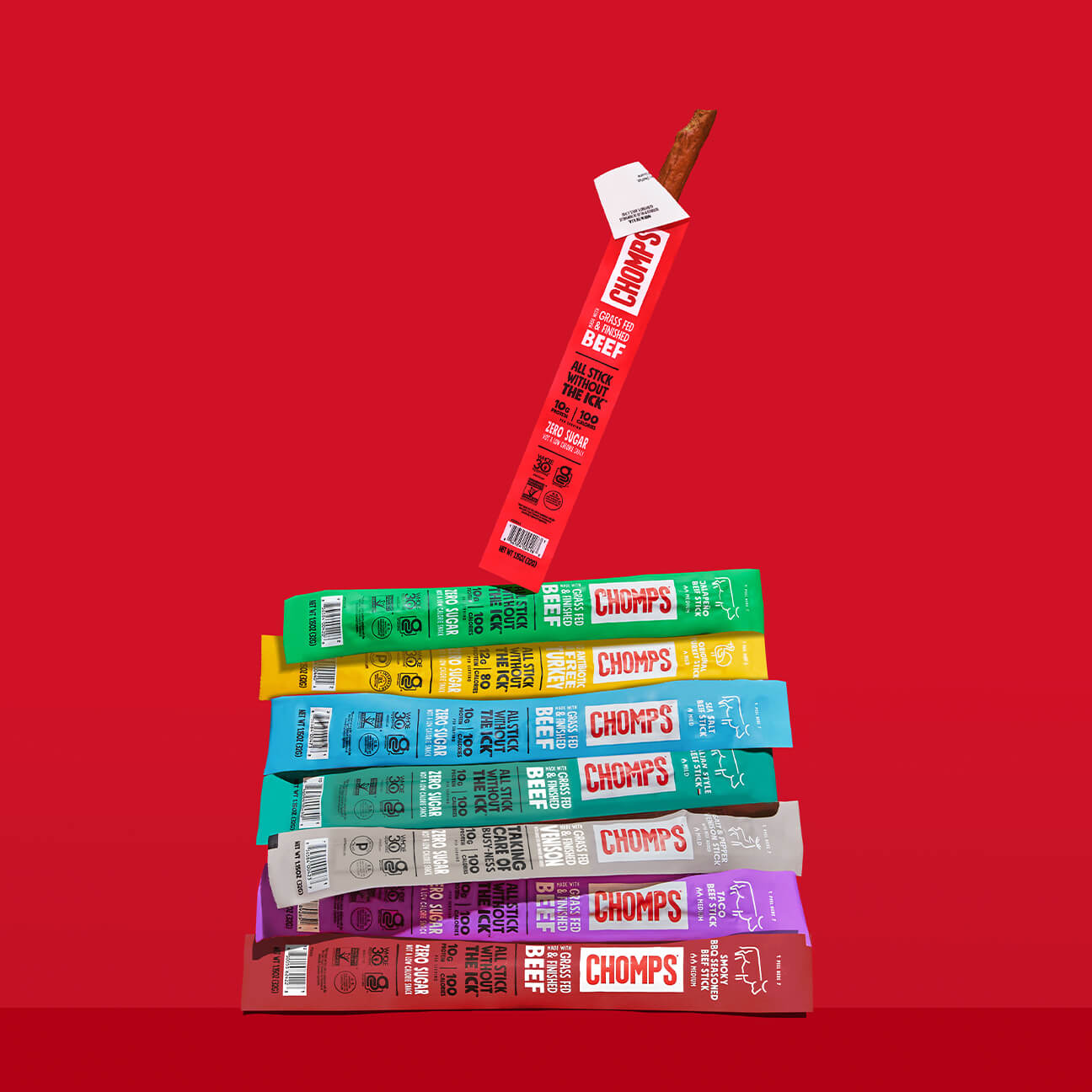 A pile of Chomps meat sticks