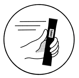 A black-and-white line drawing of a hand holding a Chomps stick