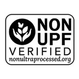 A square Non UPF Verified logo badge with a navy blue border, featuring a wheat icon and the text 'NON UPF VERIFIED' and 'nonultraprocessed.org' on a white background.