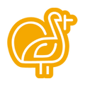 An orange line-art icon of a turkey