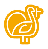 An orange line-art icon of a turkey
