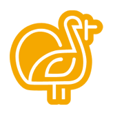 An orange line-art icon of a turkey